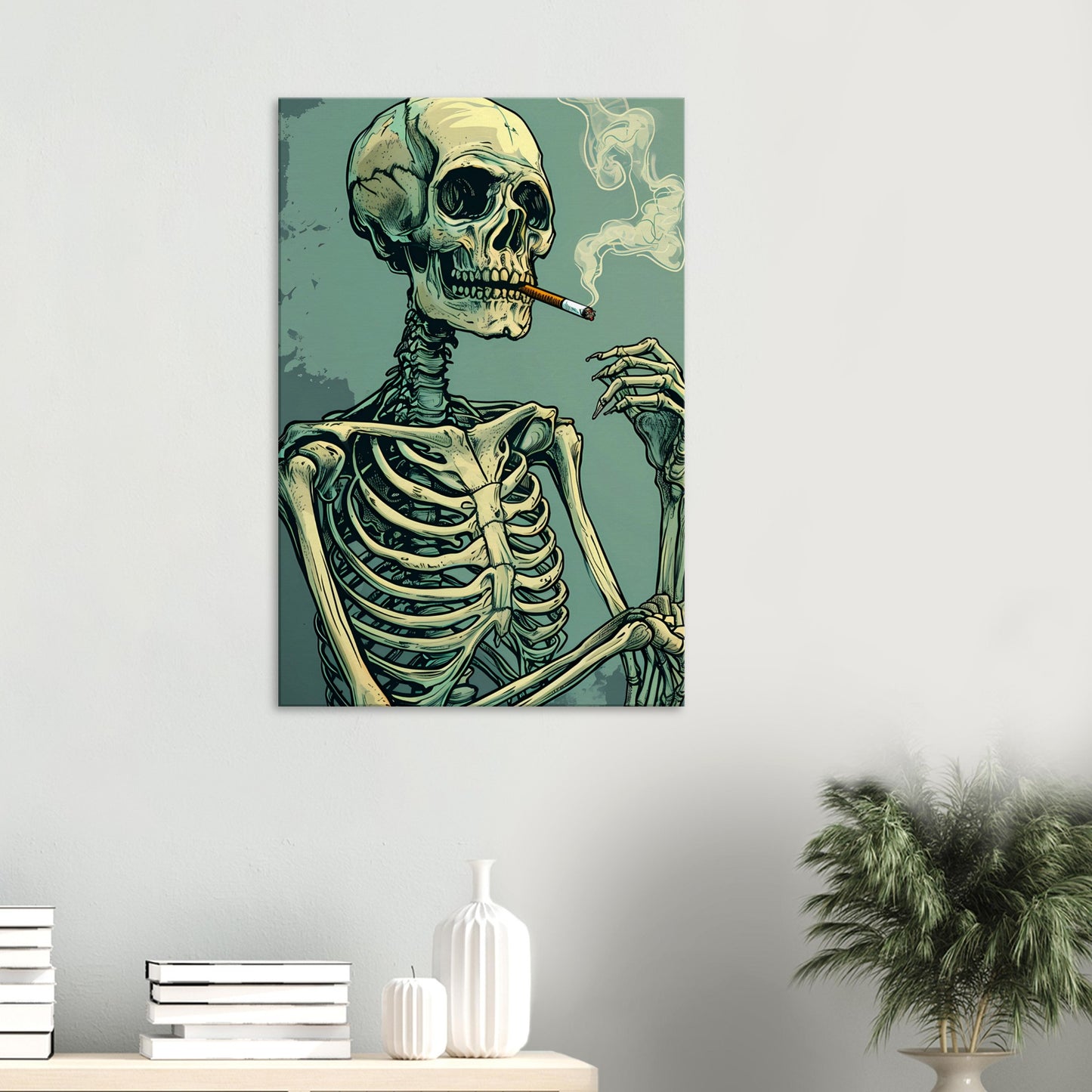Canvas Wall Art - Smoking Skeleton
