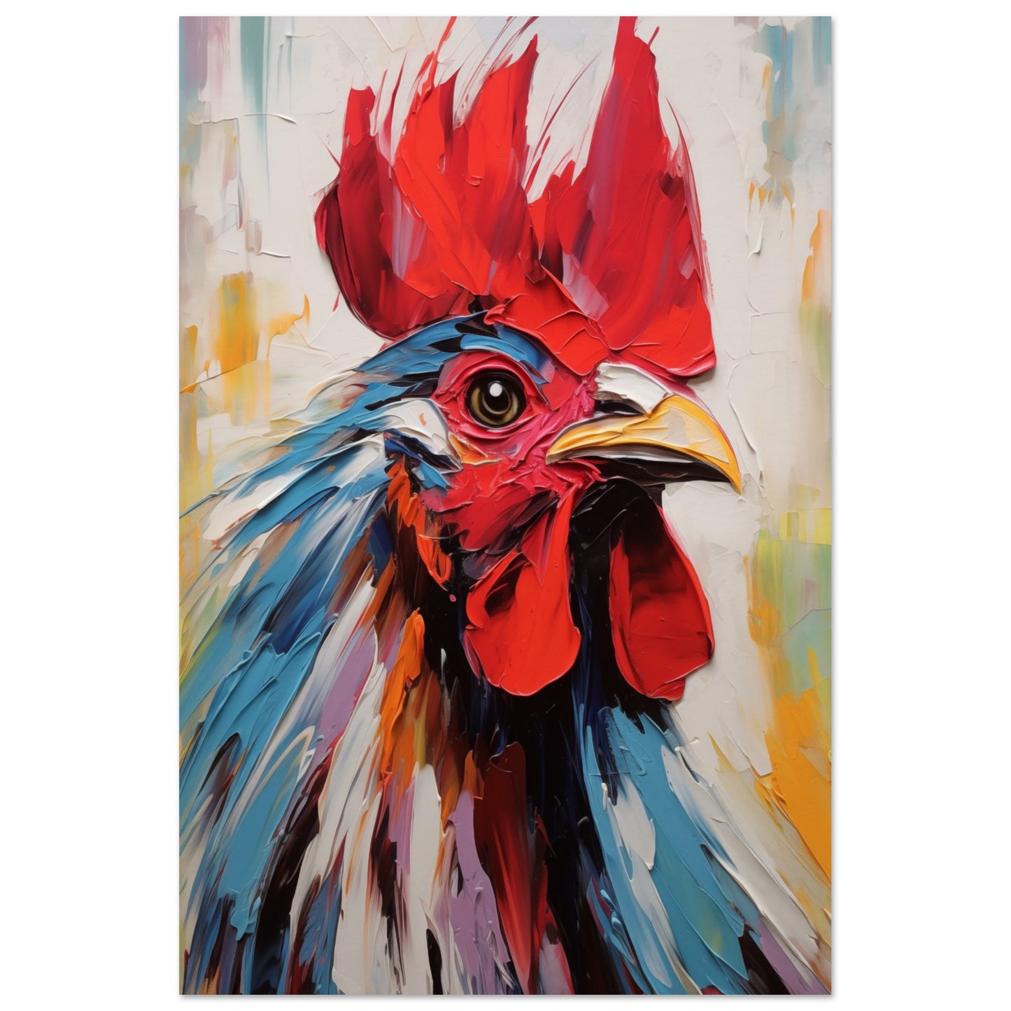 Paper Poster - Rooster Oil Painting - Vibrant Vigilance