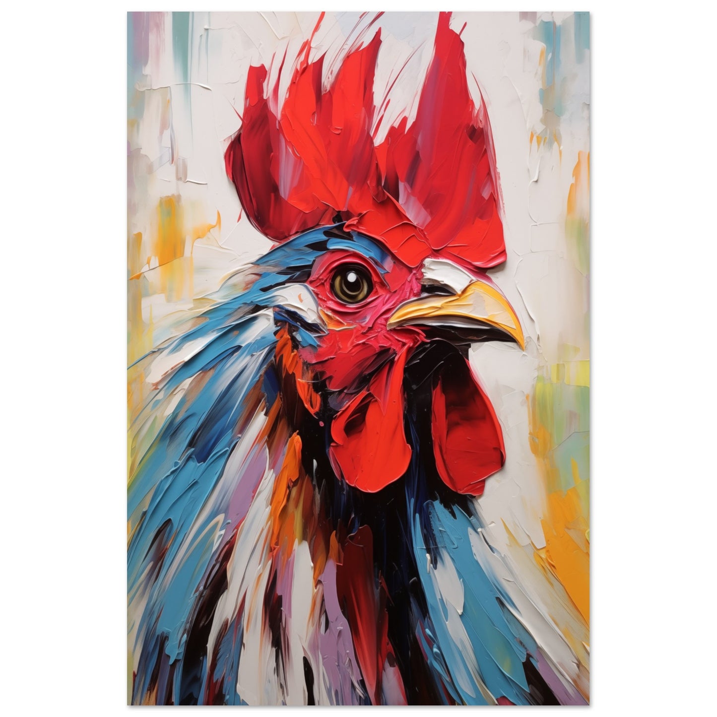 Paper Poster - Rooster Oil Painting - Vibrant Vigilance