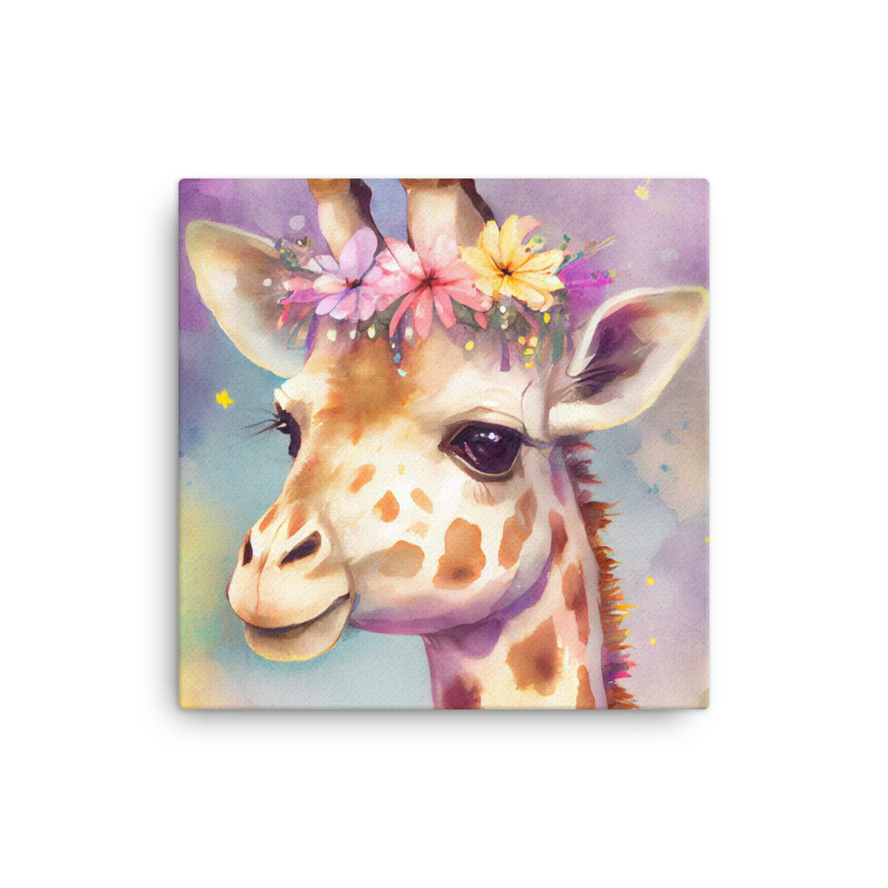 Canvas Wall Art - Kids Room Floral Giraffe Watercolor