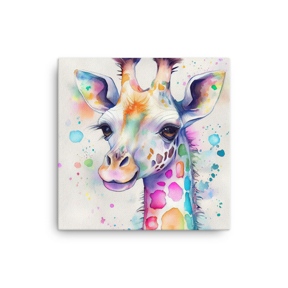 Canvas Wall Art - Colorful Giraffe Watercolor