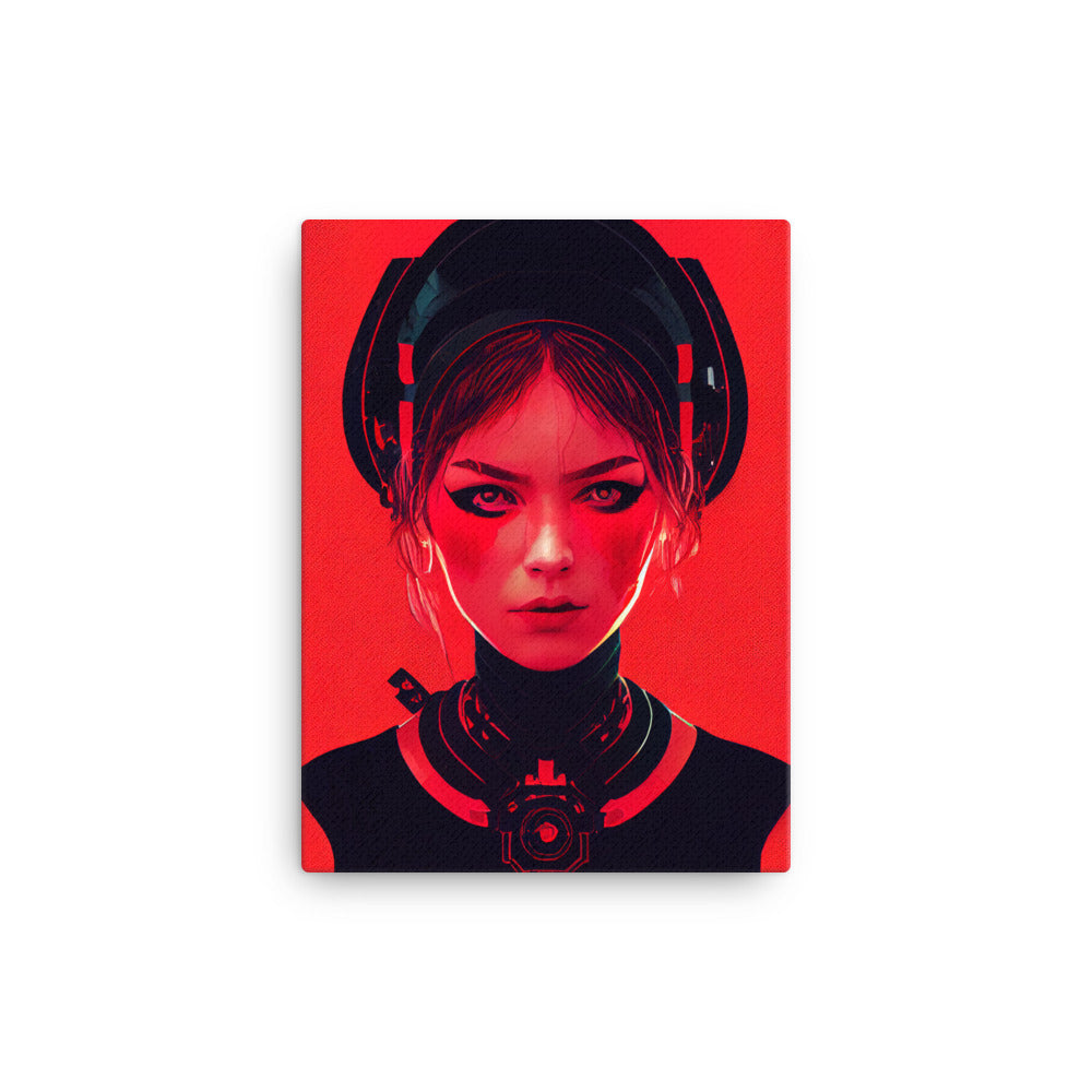 Canvas Wall Art - Cyberpunk Girl (Black and Red)