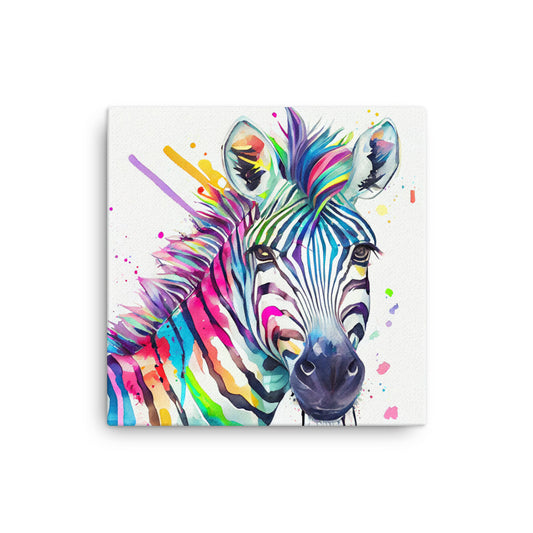 Canvas Wall Art - Colorful Zebra Watercolor