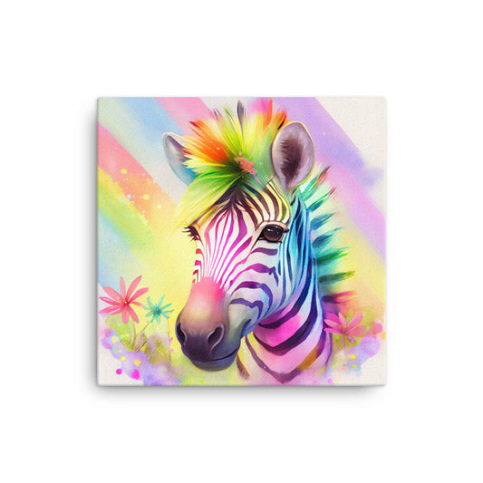 Canvas Wall Art - Colorful Baby Zebra Watercolor