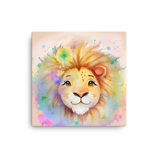 Canvas Wall Art - Happy Lion Watercolor