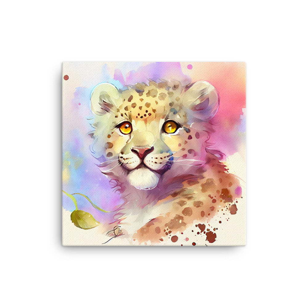 Canvas Wall Art - Baby Leopard Watercolor