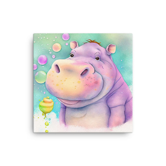 Canvas Wall Art - Friendly Hippo Watercolor