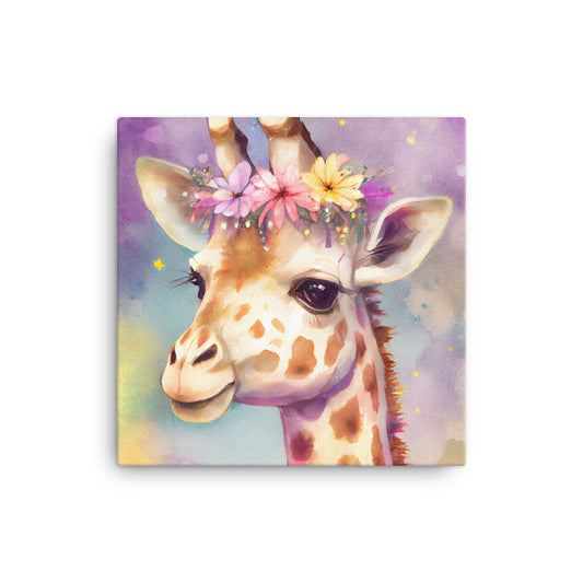 Canvas Wall Art - Kids Room Floral Giraffe Watercolor