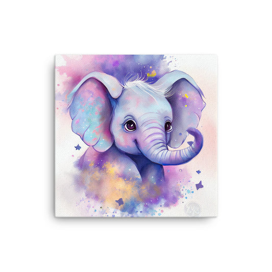 Canvas Wall Art - Friendly Baby Elephant Watercolor