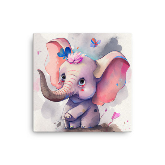 Canvas Wall Art - Flower Elephant Watercolor