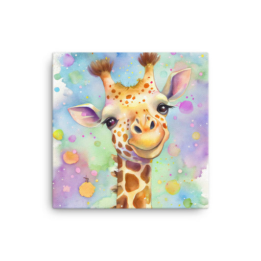 Canvas Wall Art - Smiling Giraffe Watercolor