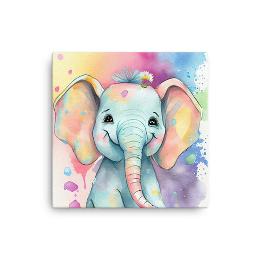 Canvas Wall Art - Colorful Elephant Watercolor