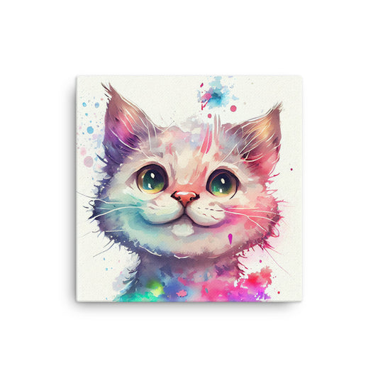 Canvas Wall Art - Smiling Kitten Watercolor