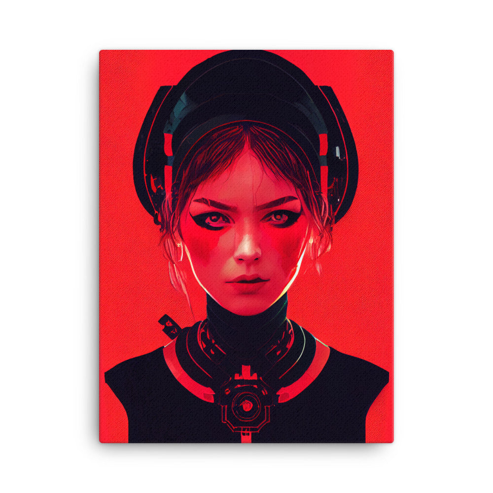 Canvas Wall Art - Cyberpunk Girl (Black and Red)