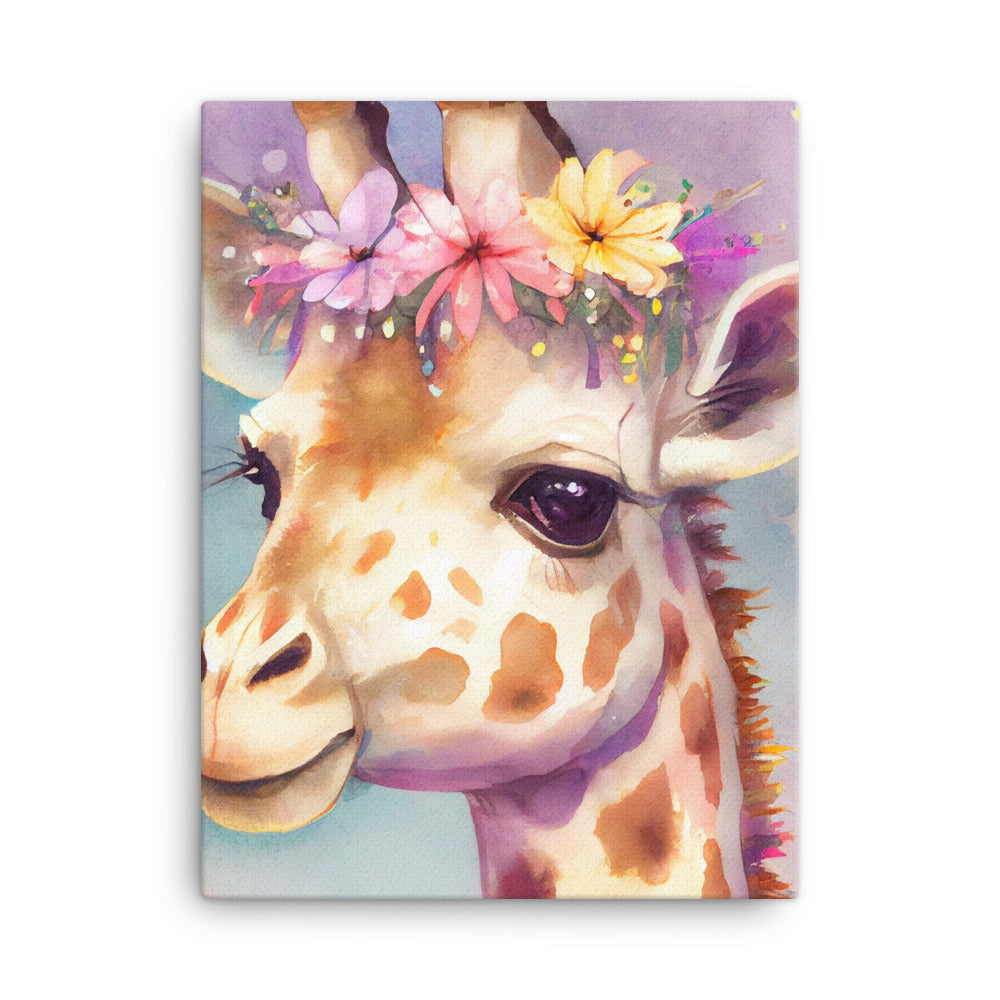 Canvas Wall Art - Kids Room Floral Giraffe Watercolor