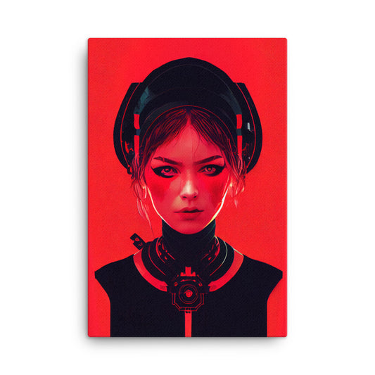 Canvas Wall Art - Cyberpunk Girl (Black and Red)