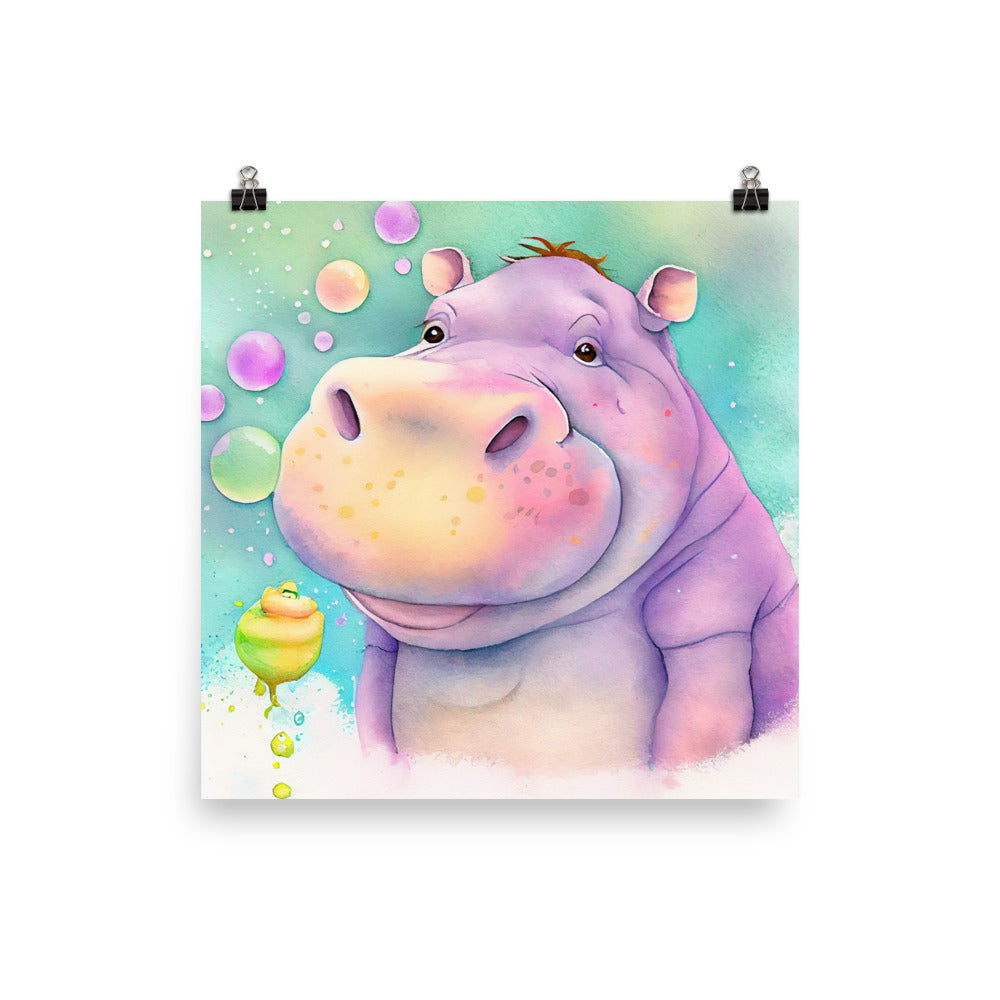 Enhanced Matte Poster - Kids Room Friendly Hippo Watercolor