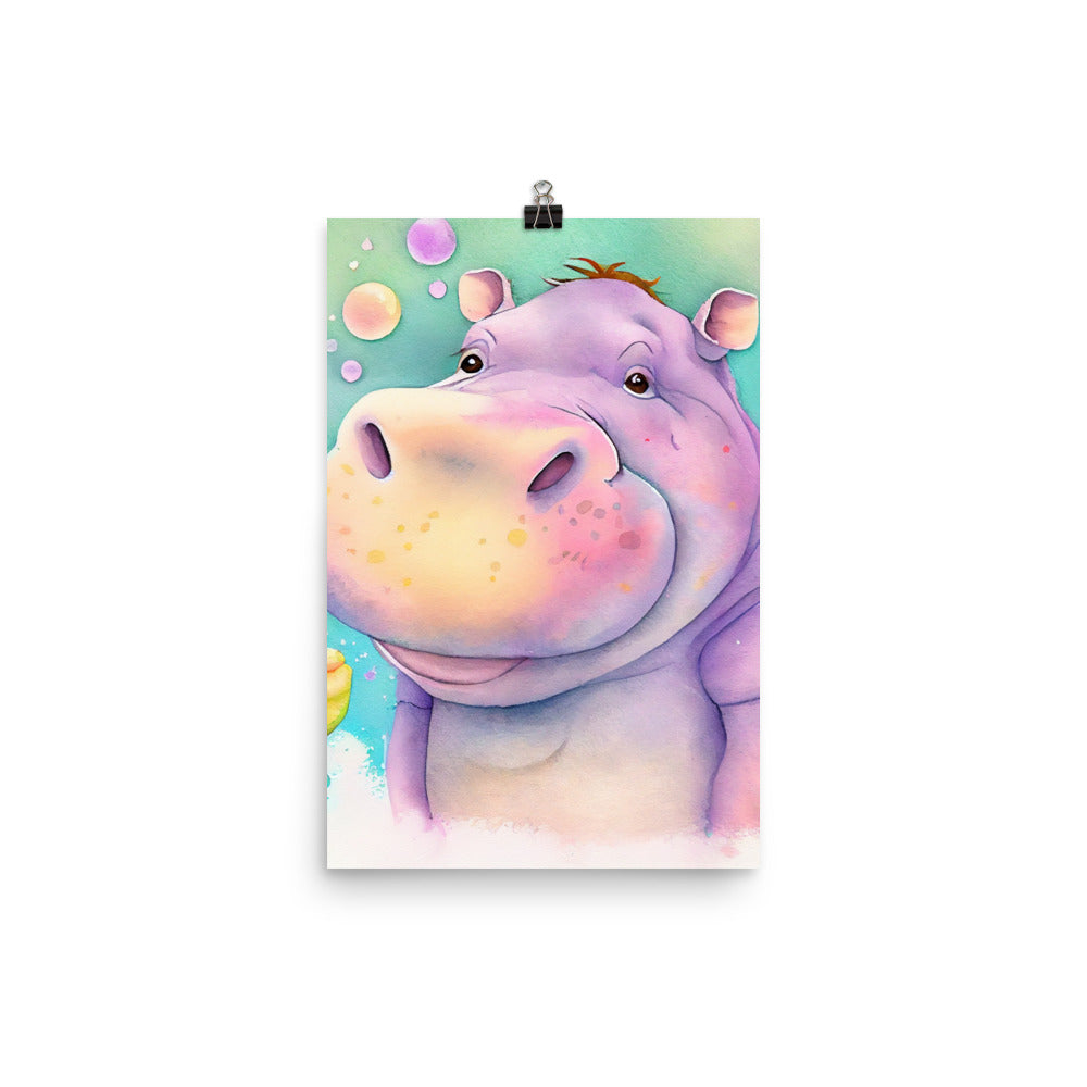 Enhanced Matte Poster - Kids Room Friendly Hippo Watercolor