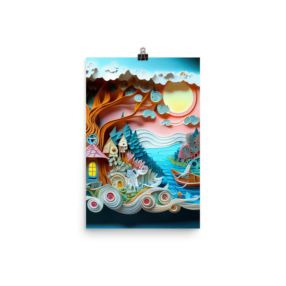 Enhanced Matte Paper Poster - Fairy Tale Scene in Paper Quilling Style