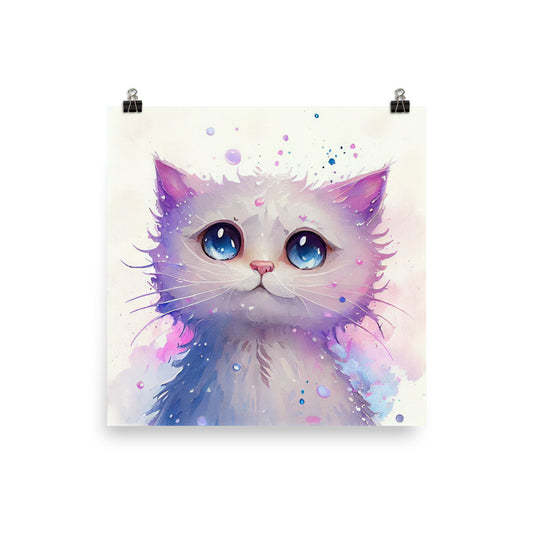 Enhanced Matte Poster - Kids Room Peaceful Kitten Watercolor