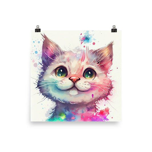 Enhanced Matte Poster - Kids Room Smiling Kitty Watercolor