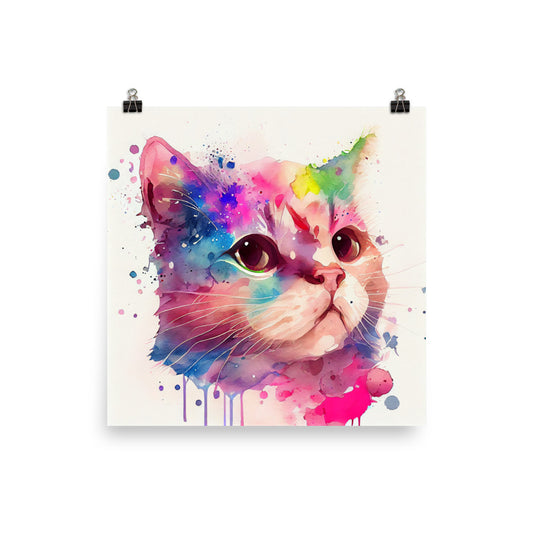 Enhanced Matte Poster - Kids Room Colorful Kitty Watercolor