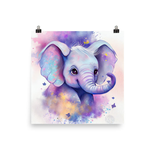 Enhanced Matte Poster - Kids Room Happy Elephant Watercolor