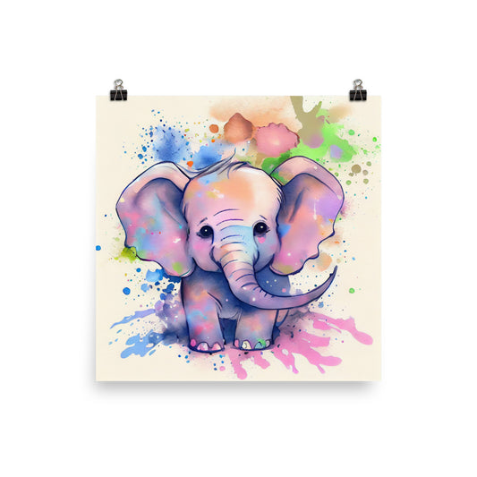 Enhanced Matte Poster - Kids Room Baby Elephant Watercolor