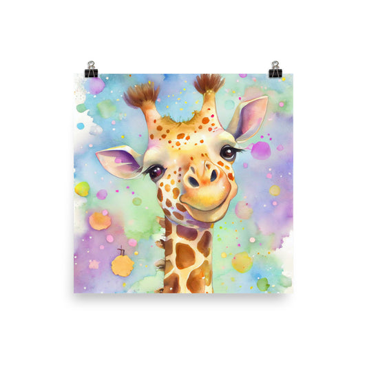 Enhanced Matte Poster - Kids Room Smiling Giraffe Watercolor