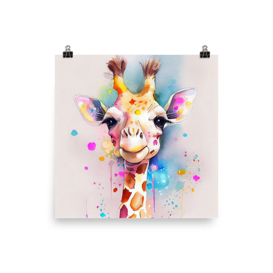 Enhanced Matte Poster - Kids Room Happy Giraffe Watercolor