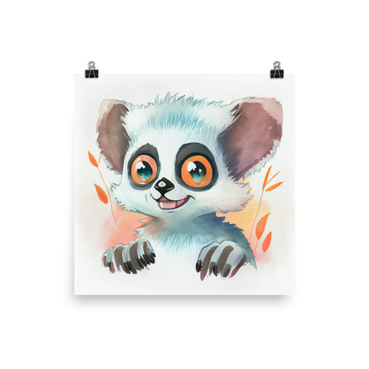 Enhanced Matte Poster - Kids Room Baby Lemur Watercolor