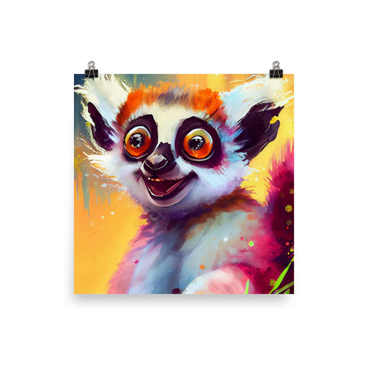 Enhanced Matte Poster - Kids Room Happy Lemur Watercolor