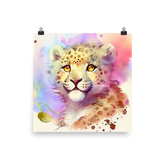 Enhanced Matte Poster - Kids Room Friendly Leopard Watercolor