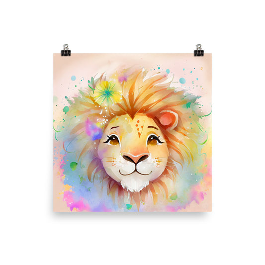 Enhanced Matte Poster - Kids Room Happy Lion Watercolor