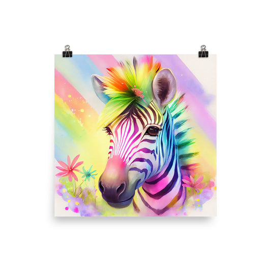 Enhanced Matte Poster - Kids Room Rainbow Zebra Watercolor