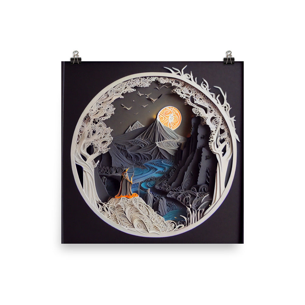 Enhanced Matte Paper Poster - Fantasy Wizard Scene in Paper Art