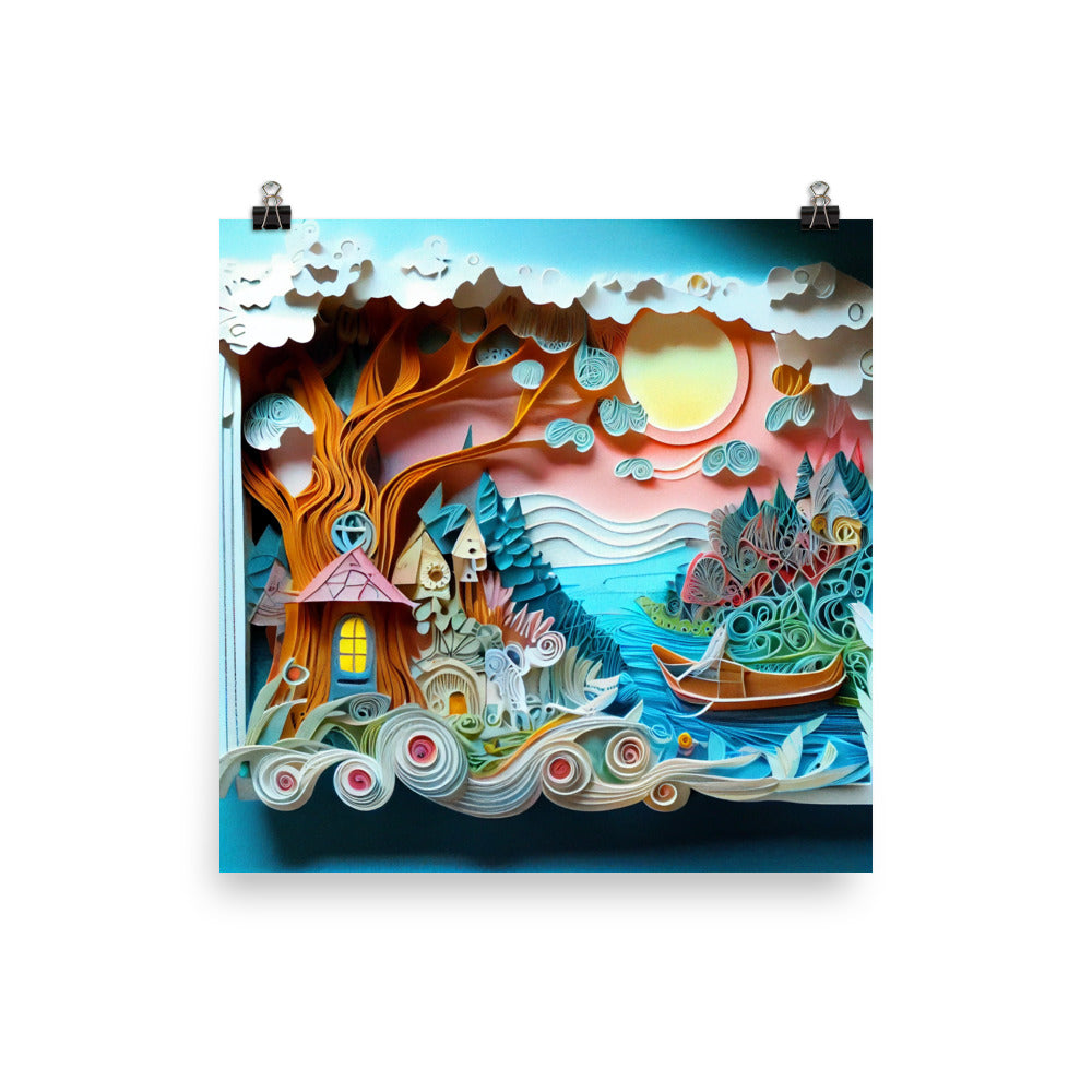 Enhanced Matte Paper Poster - Fairy Tale Scene in Paper Quilling Style