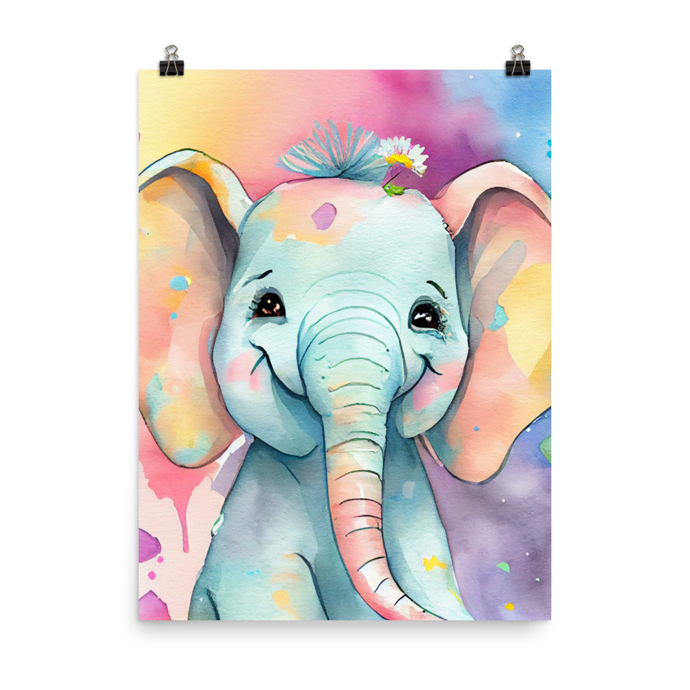 Enhanced Matte Poster - Kids Room Smiling Elephant Watercolor