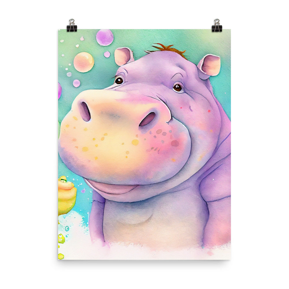 Enhanced Matte Poster - Kids Room Friendly Hippo Watercolor