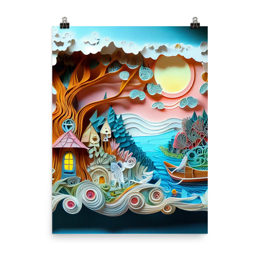 Enhanced Matte Paper Poster - Fairy Tale Scene in Paper Quilling Style