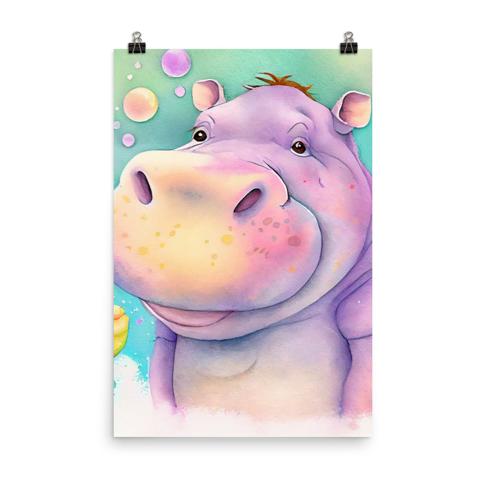 Enhanced Matte Poster - Kids Room Friendly Hippo Watercolor