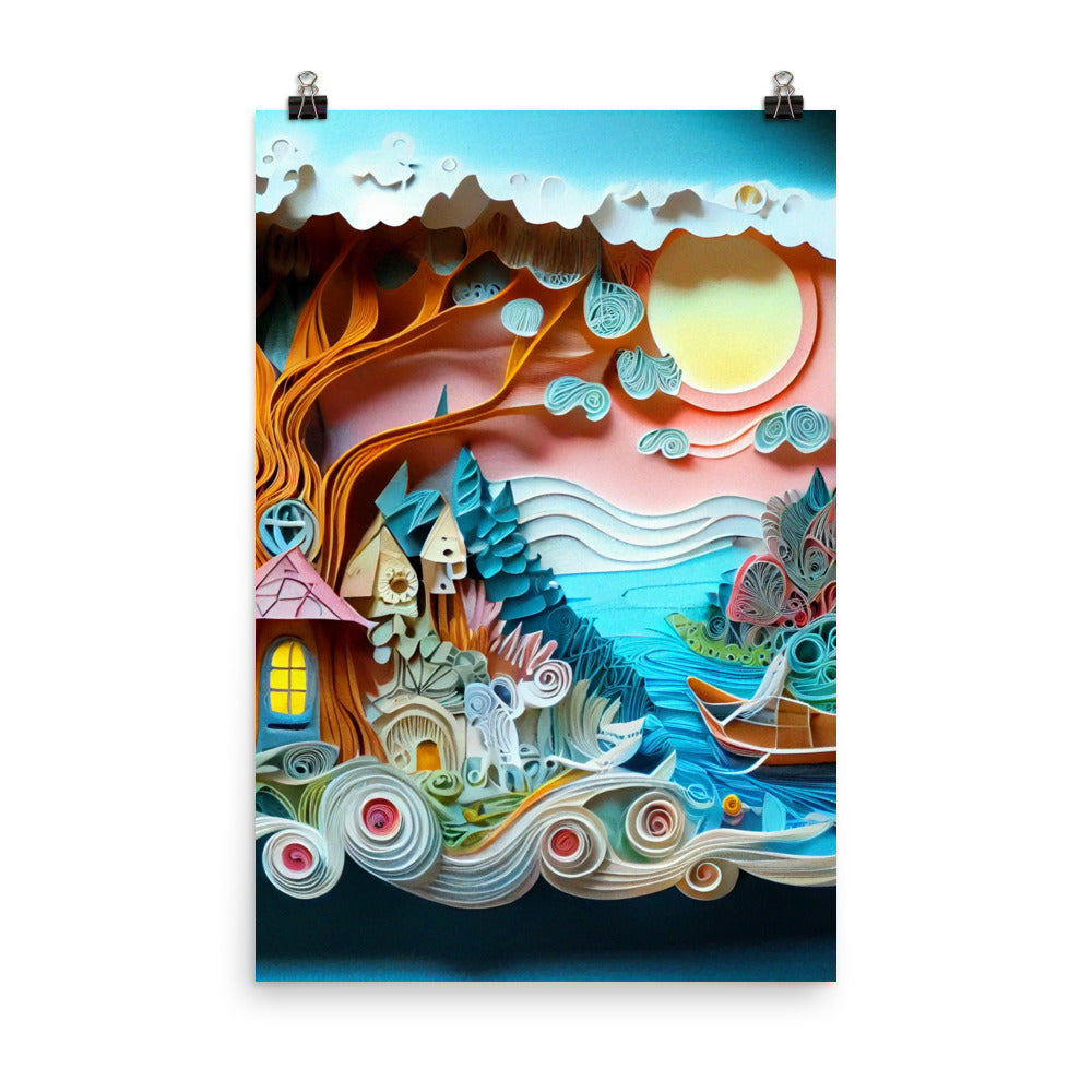 Enhanced Matte Paper Poster - Fairy Tale Scene in Paper Quilling Style