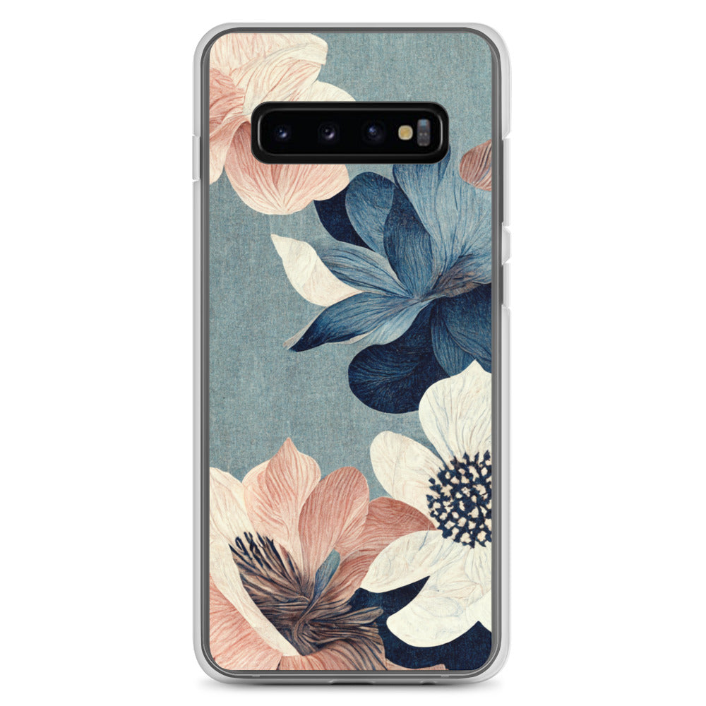 Samsung Case - Pink and White Flowers on Muted Blues