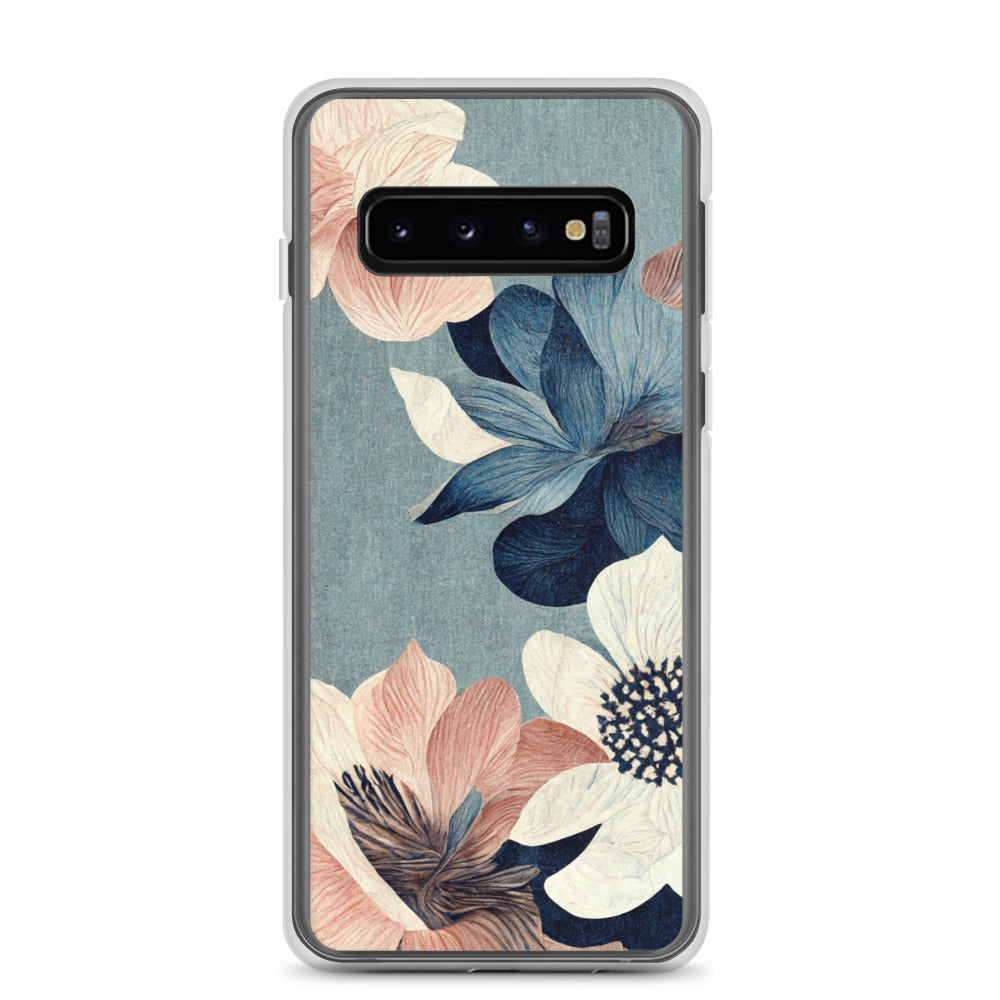 Samsung Case - Pink and White Flowers on Muted Blues