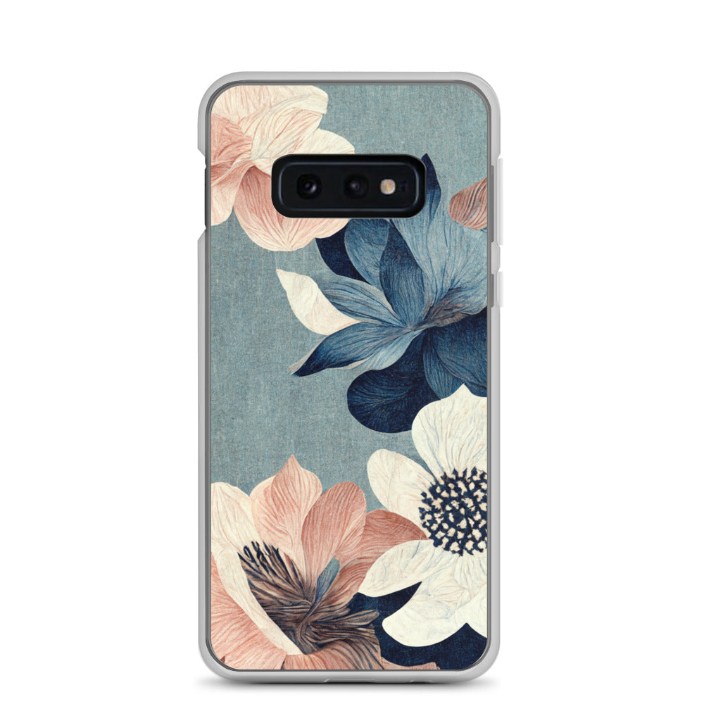 Samsung Case - Pink and White Flowers on Muted Blues