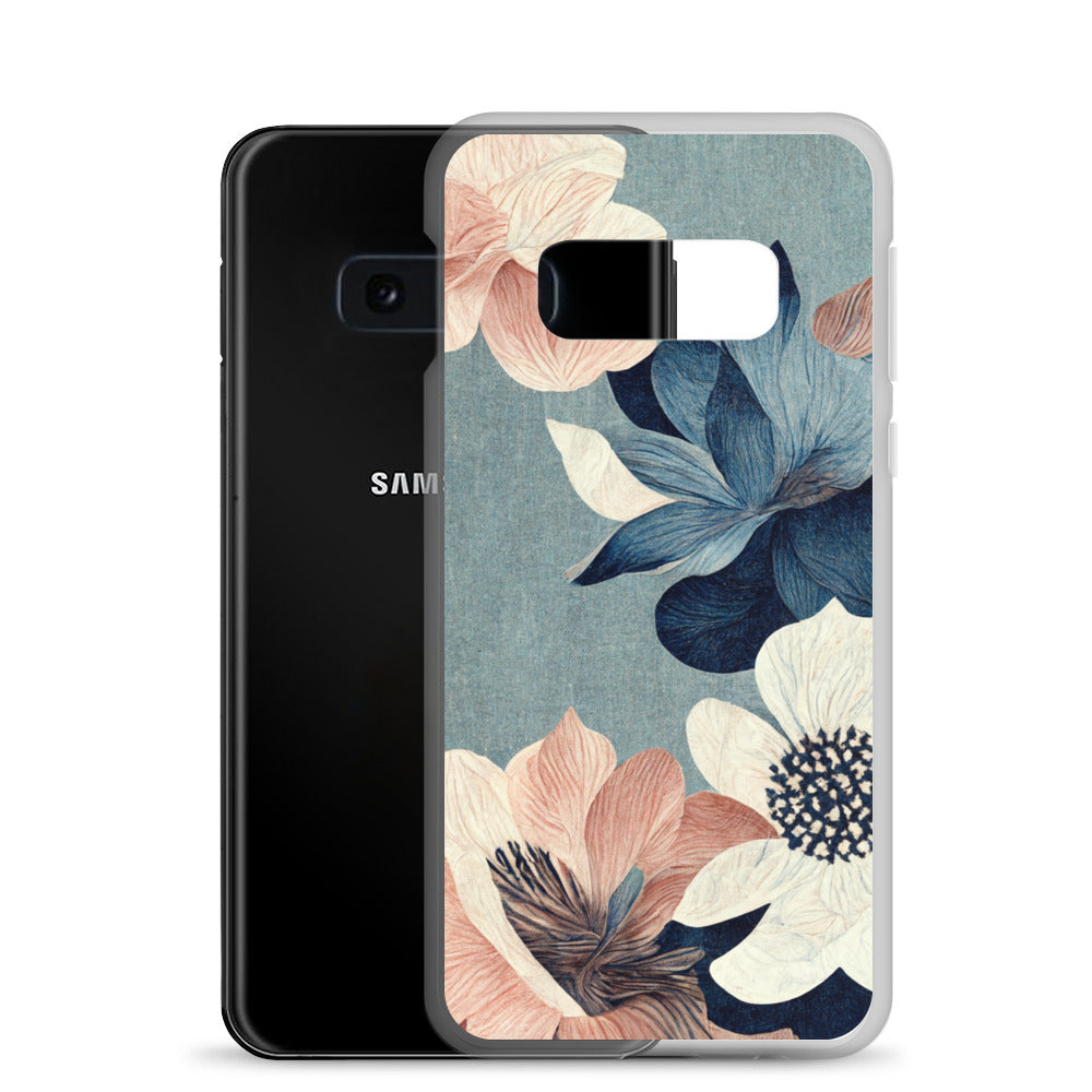 Samsung Case - Pink and White Flowers on Muted Blues