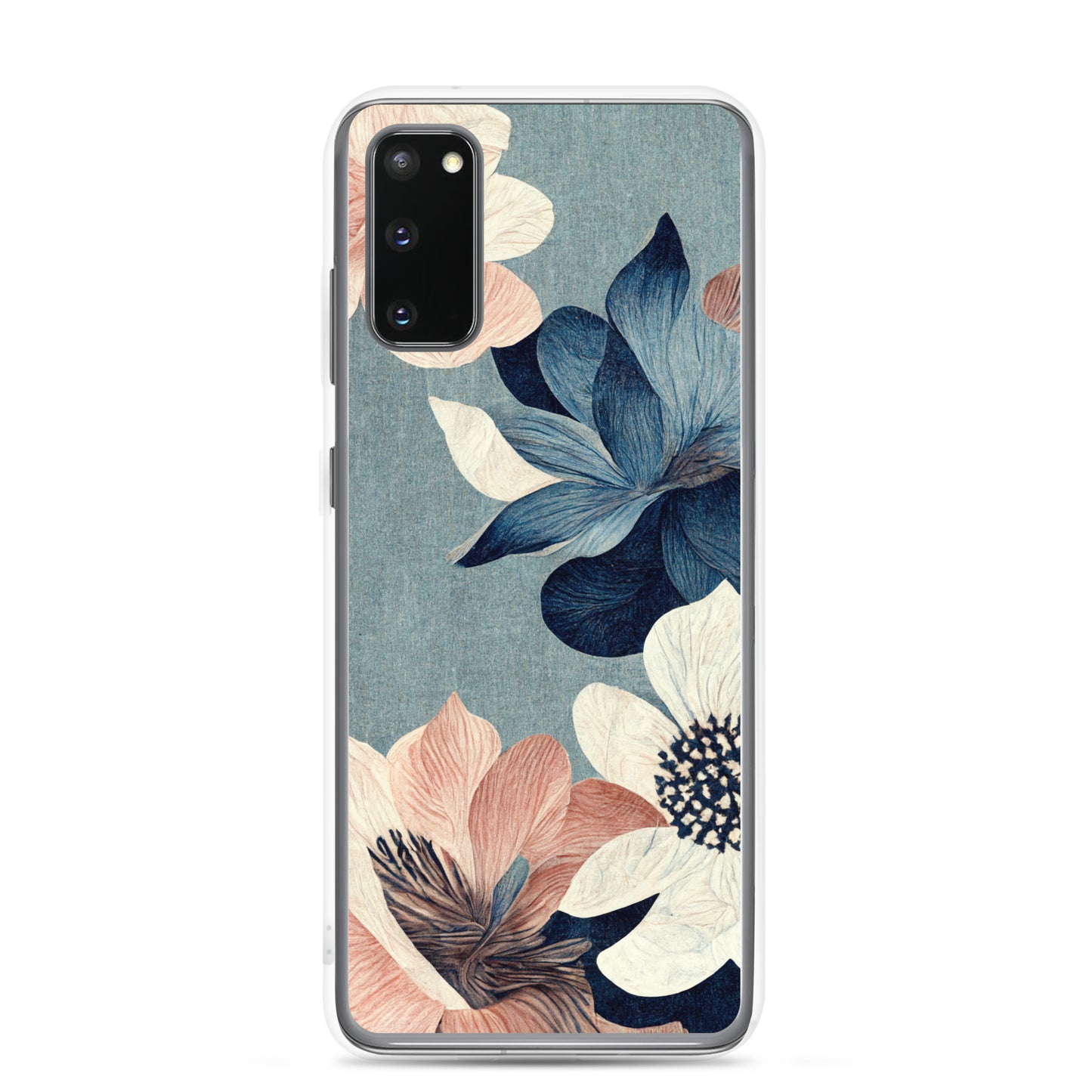 Samsung Case - Pink and White Flowers on Muted Blues