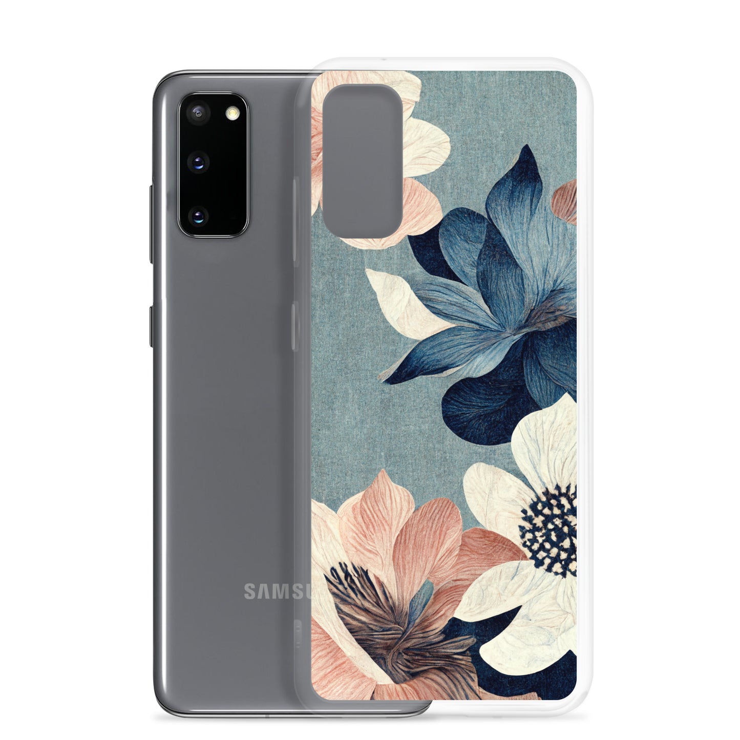 Samsung Case - Pink and White Flowers on Muted Blues