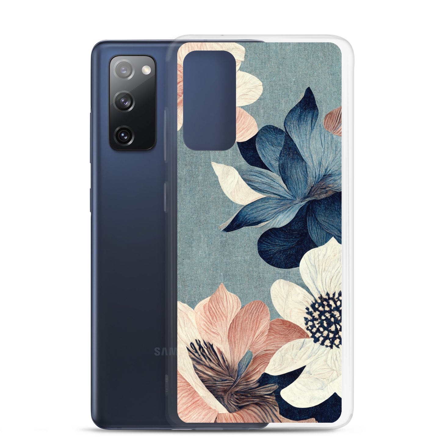 Samsung Case - Pink and White Flowers on Muted Blues