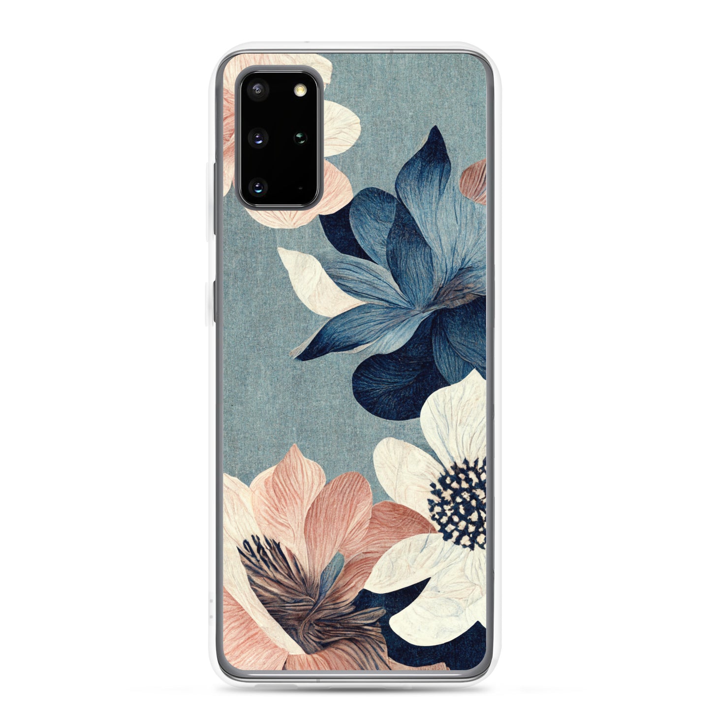 Samsung Case - Pink and White Flowers on Muted Blues